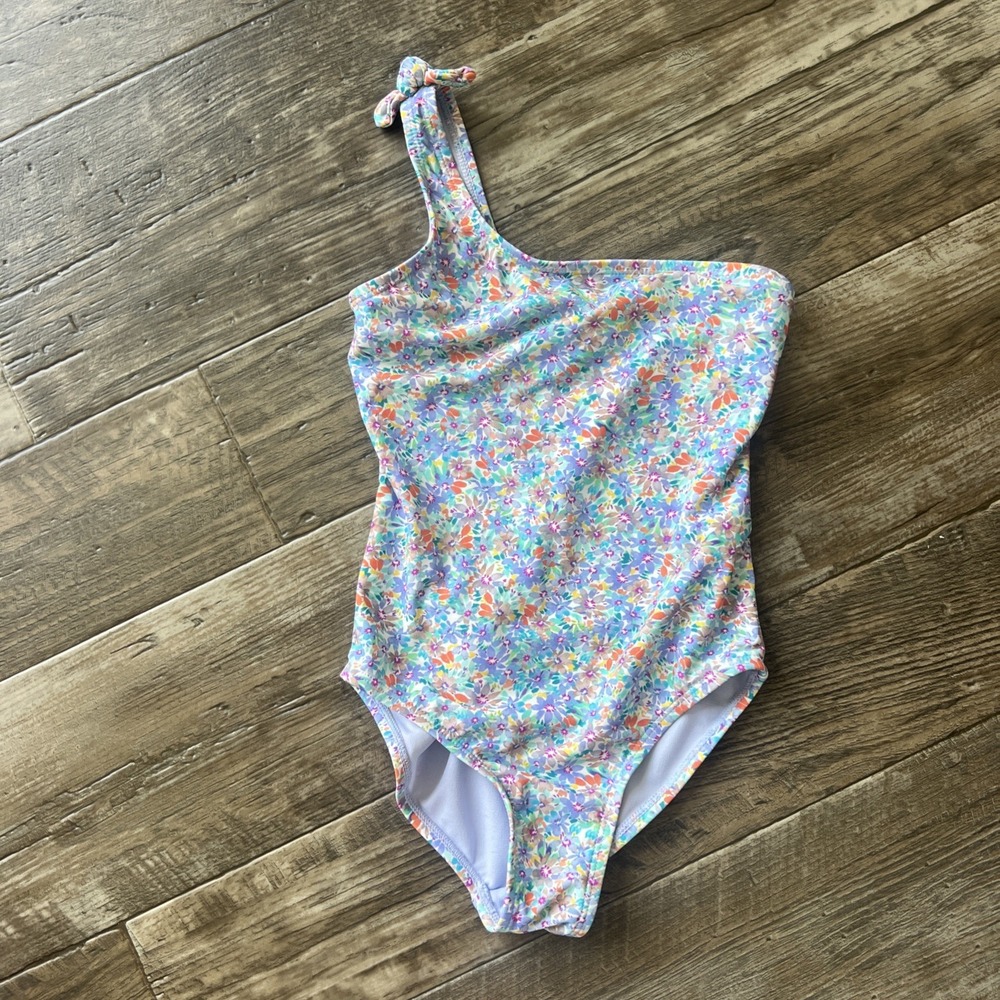 Raisins Girl's Size 7 One Piece‎ One Shoulder Floral Blue Aqua  Swimsuit